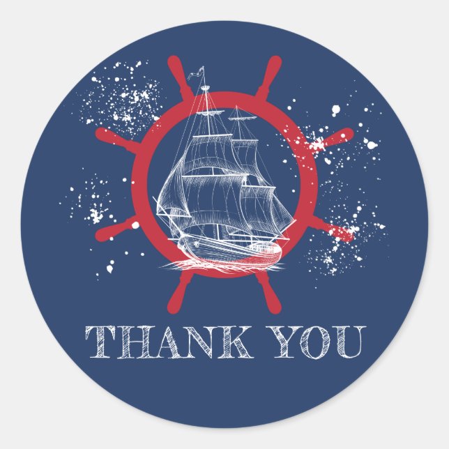 Sticker Rond Merci nautique Favor Bleu (Devant)