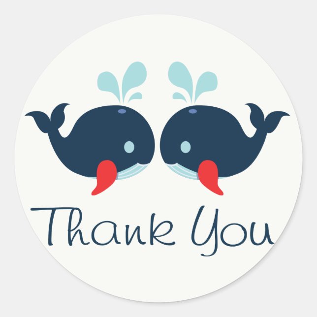 Sticker Rond Merci nautique Marine Blue & Red Whales Mariage (Devant)