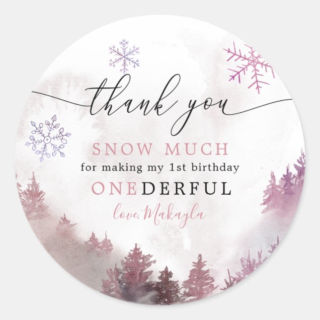Sticker Rond Merci Neige beaucoup fille 1er anniversaire Favori (Devant)