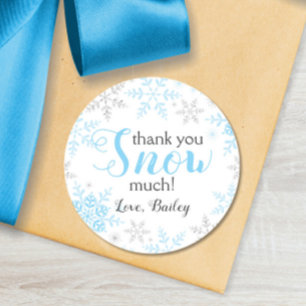 Sticker Rond Merci NEIGE beaucoup hiver ONE derland Bleu neige
