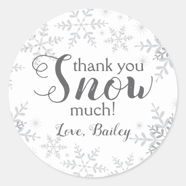 Sticker Rond Merci NEIGE beaucoup hiver ONE derland Snowflakes (Devant)