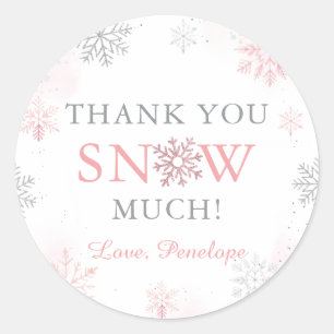 Sticker Rond Merci Neige beaucoup hiver Onederland rose Argent