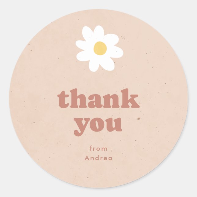 Sticker Rond Merci Neutral Retro Daisies Baby shower (Devant)