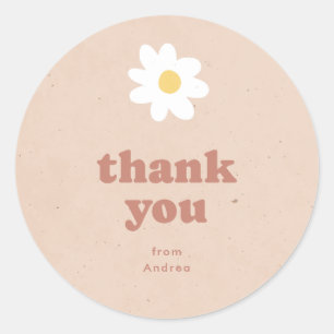 Sticker Rond Merci Neutral Retro Daisies Baby shower
