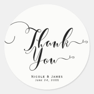 Sticker Rond Merci noir blanc Script personnalisé mariage Favor