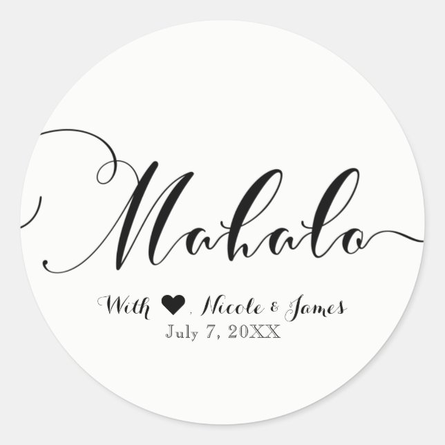 Sticker Rond MERCI Noir Merci Faveur Hawaïenne Luau Blanc (Devant)