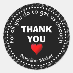 Sticker Rond Merci noir personnalisable Frontline Worker