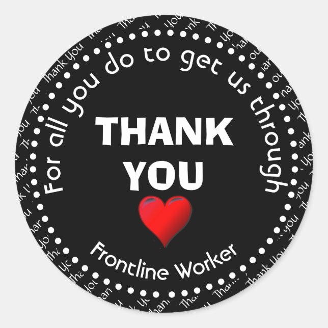 Sticker Rond Merci noir personnalisable Frontline Worker (Devant)