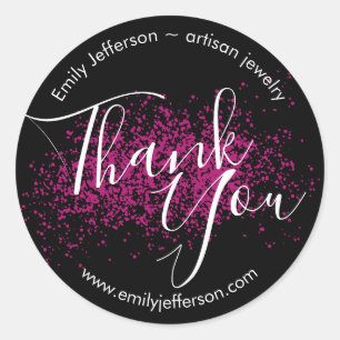 Sticker Rond Merci noir rose éclaboussures moderne personnalisé