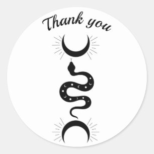 Sticker Rond Merci noir serpent à croissant lunes