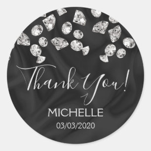Sticker Rond Merci Nom 16 anniversaire diamants de soie noire