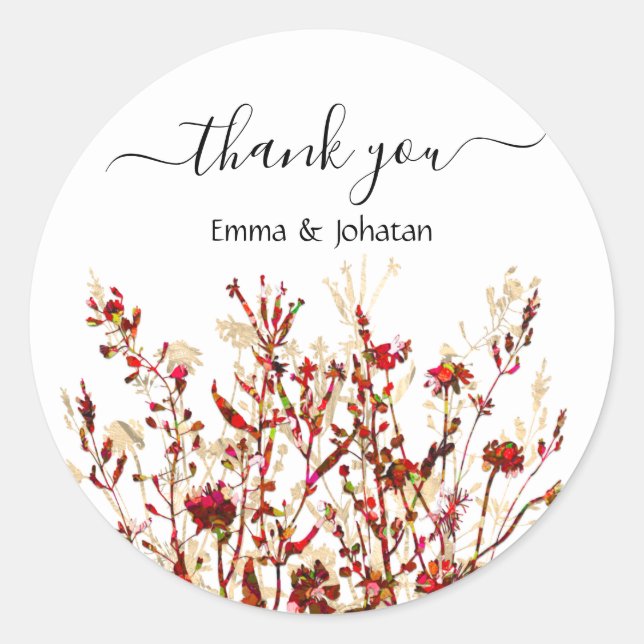 Sticker Rond Merci Nom 16e Bridal Meadow Rouge Blanc Or (Devant)
