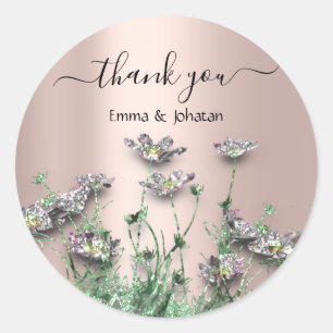 Sticker Rond Merci Nom 16e Fleurs Sauvages de Bridal Meadow Ros