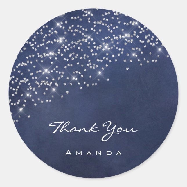 Sticker Rond Merci Nom 16e Mariage Bleu Nuit Confettis (Devant)