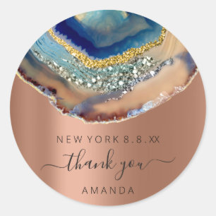 Sticker Rond Merci Nom 16e Mariage nuptiale Pierre Rose Marine