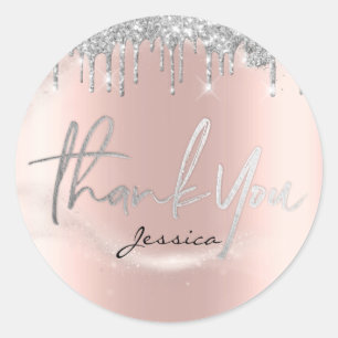 Sticker Rond Merci Nom 16e Parties scintillant d'argent rose nu