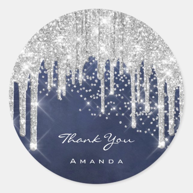 Sticker Rond Merci Nom 16e Parties scintillant gris nuptiale Co (Devant)