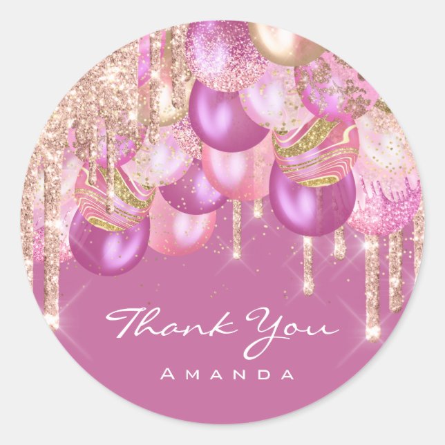 Sticker Rond Merci Nom 16e Parties scintillant nuptiale Ballons (Devant)