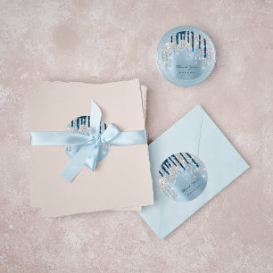 Sticker Rond Merci Nom 16e Parties scintillant nuptiale d'argen