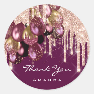 Sticker Rond Merci Nom 16e Parties scintillant nuptiale Rose Ba