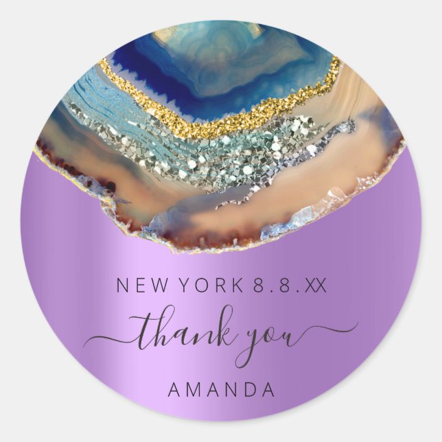 Sticker Rond Merci Nom 16e Parties scintillant nuptiale Violet  (Devant)