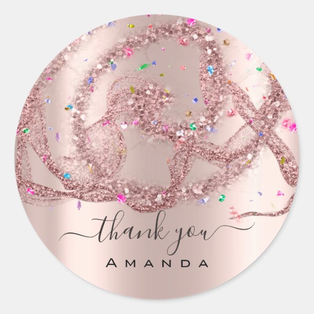 Sticker Rond Merci Nom 16e Rose nuptiale Confetti moderne (Devant)