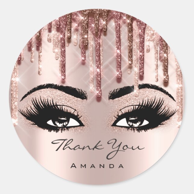 Sticker Rond Merci Nom 16e Rose nuptiale Eyelash gouttes 3D (Devant)