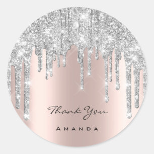 Sticker Rond Merci Nom 16e Rose nuptiale Parties scintillant ar