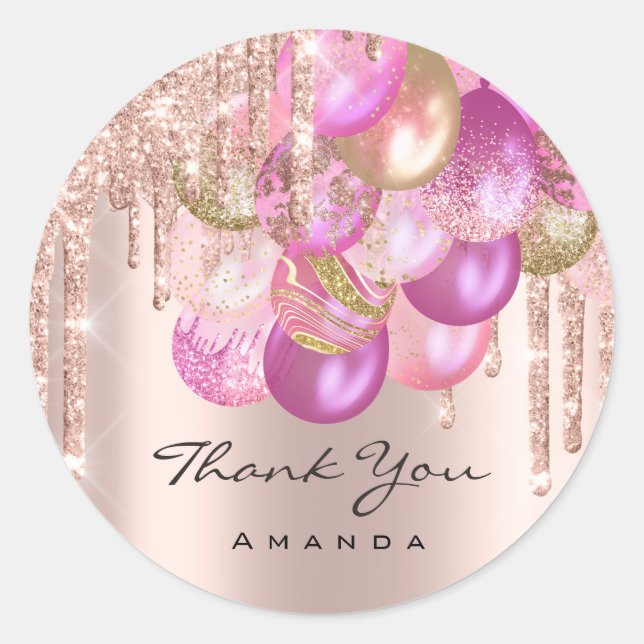 Sticker Rond Merci Nom 16e Rose nuptiale Parties scintillant Ba (Devant)