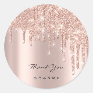 Sticker Rond Merci Nom 16e Rose nuptiale Parties scintillant ét