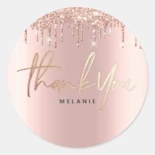 Sticker Rond Merci Nom 16e Rose nuptiale Parties scintillant ét