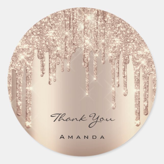 Sticker Rond Merci Nom 16e Rose nuptiale Parties scintillant ét (Devant)