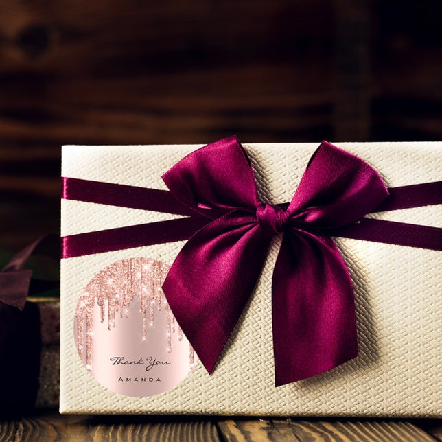 Sticker Rond Merci Nom 16e Rose nuptiale Parties scintillant ét (Thank You Name 16th Bridal Rose Glitter Spark Classic Round Sticker)