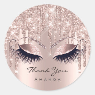 Sticker Rond Merci Nom 16e Rose nuptiale Parties scintillant OE