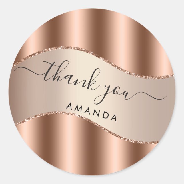 Sticker Rond Merci Nom 16ème Mariage Rose Gold (Devant)
