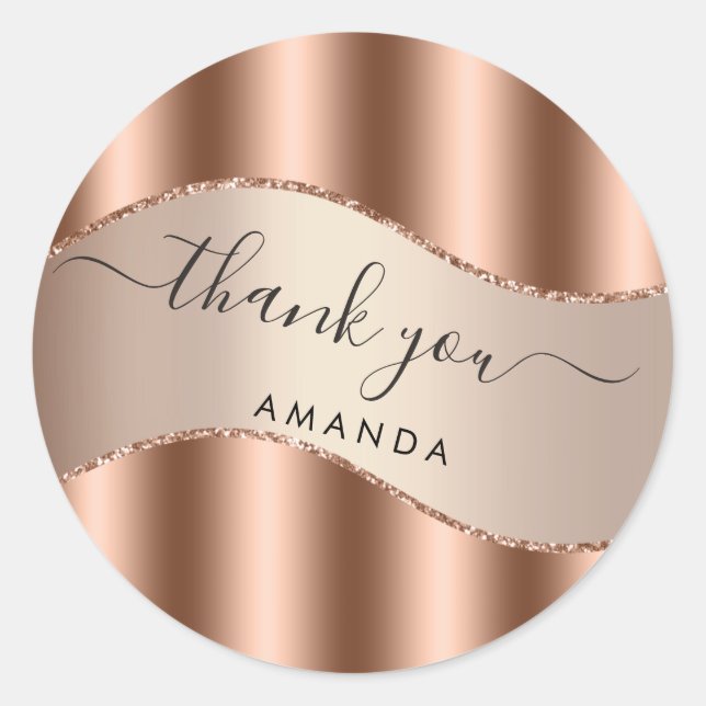 Sticker Rond Merci Nom 16ème Mariage Rose Gold Mariage (Devant)