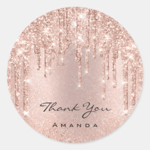 Sticker Rond Merci Nom 16ème Mariage Rose Paillettes