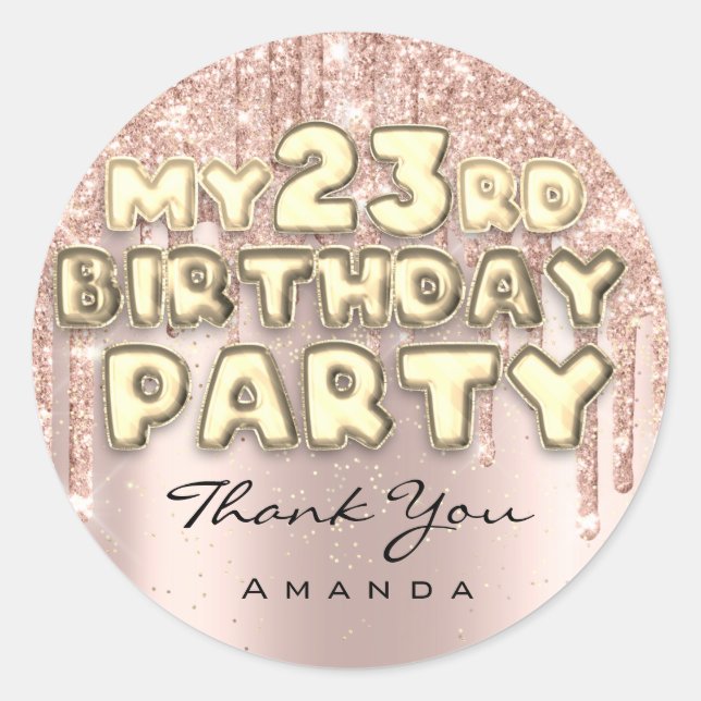 Sticker Rond Merci Nom 23e anniversaire Parties scintillant Ros (Devant)