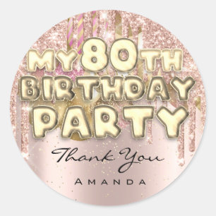 Sticker Rond Merci Nom 80e anniversaire Parties scintillant Ros