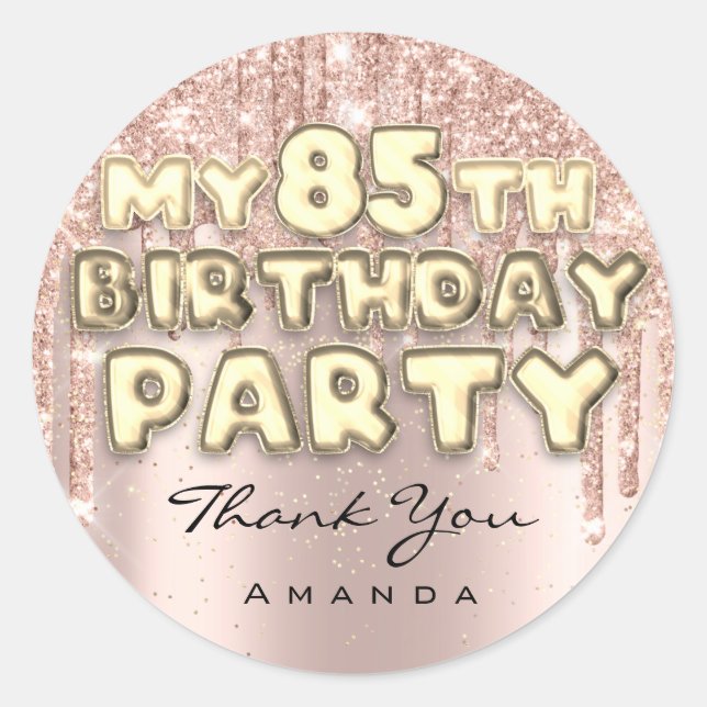 Sticker Rond Merci Nom 85e anniversaire Parties scintillant Ros (Devant)