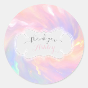 Sticker Rond Merci Nom Baby shower holographique Anniversaire