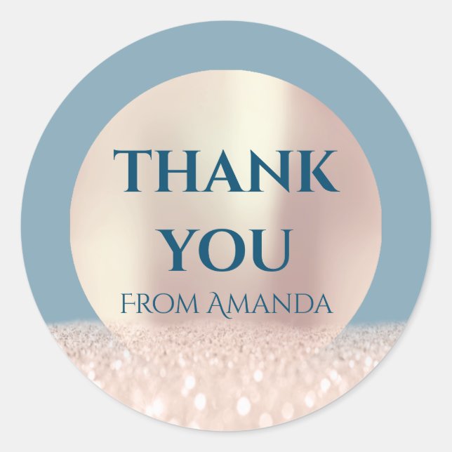 Sticker Rond Merci Nom ClassyRose Blush Parties scintillant ble (Devant)