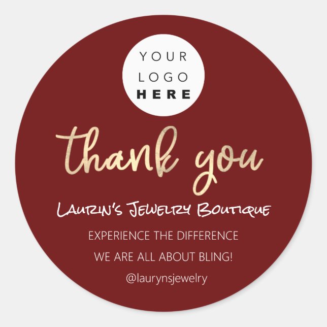 Sticker Rond Merci Nom commercial Logo Code QR Script rouge (Devant)