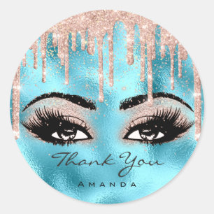 Sticker Rond Merci Nom Confetti Rose Parties scintillant Eyelas
