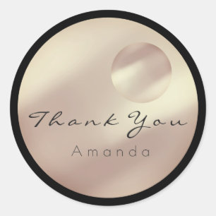 Sticker Rond Merci Nom Cuivre Argent Noir Rose Or