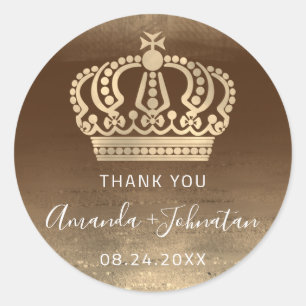 Sticker Rond Merci Nom Date Golden Crown Royal Princesse