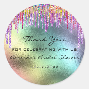 Sticker Rond Merci Nom Date Rainbow Drids Holographic