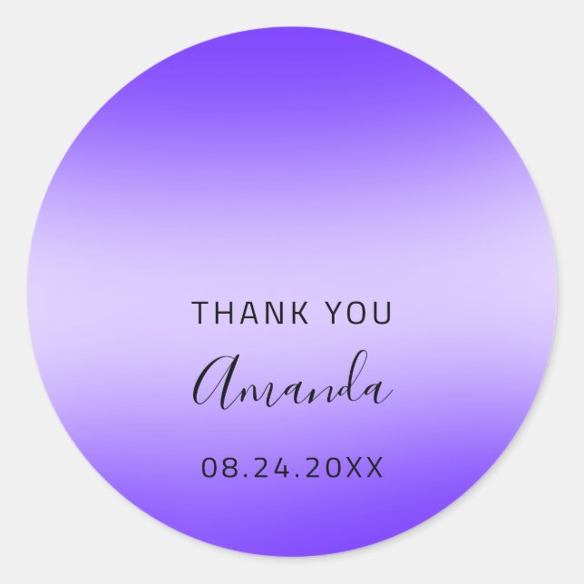 Sticker Rond Merci Nom Date Sweet 16e Mariage Bleu pourpre (Devant)