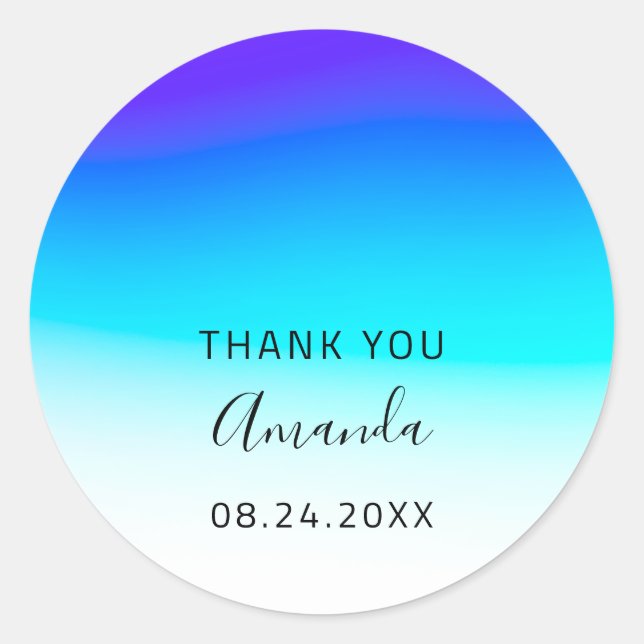Sticker Rond Merci Nom Date Sweet 16th Mariage Ombre Blue (Devant)