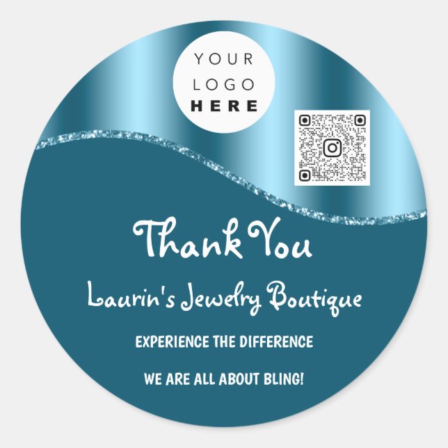 Sticker Rond Merci Nom de l'entreprise Logo Qr Code bleu (Devant)